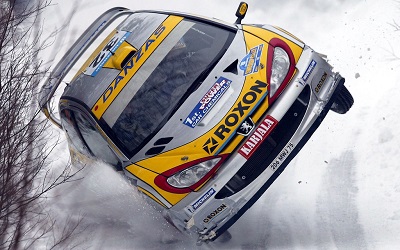 Peugeot 206 World Rally Championship car on two wheels